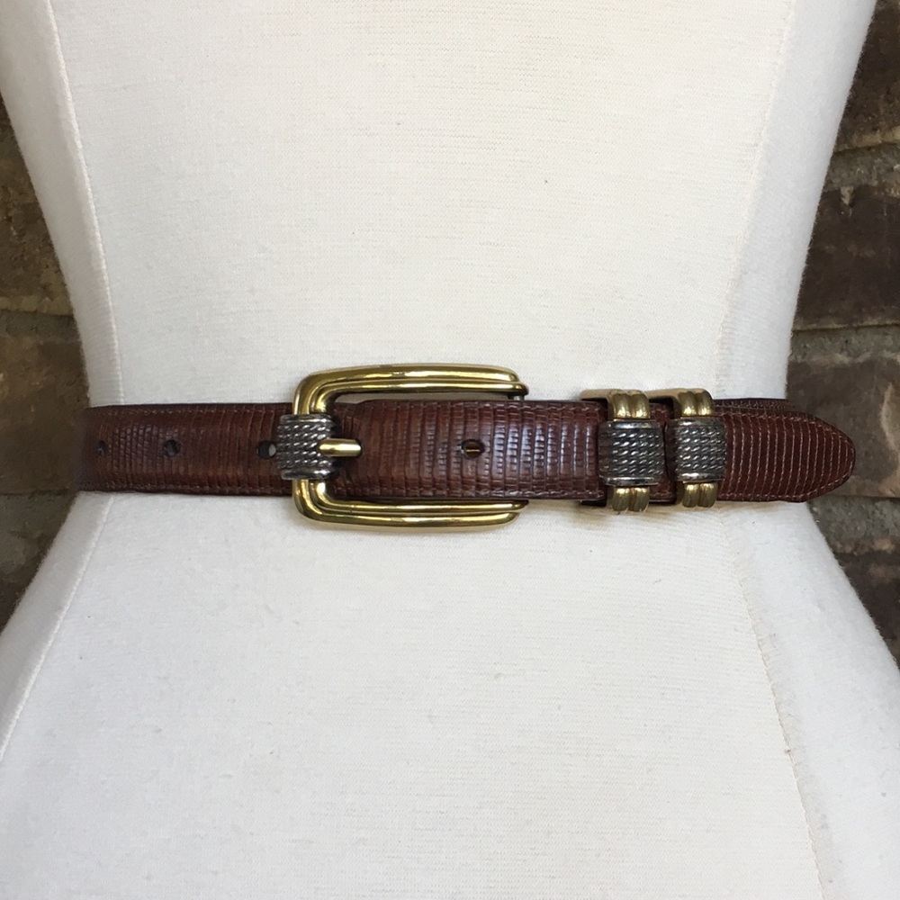 Brighton Belt M L Leather Brown Silver Gold